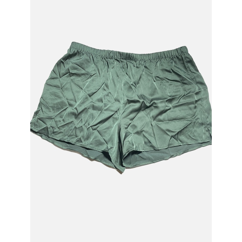 Stars Above Pajama Shorts Women XS Green Satin Silky Sleepwear Loungewear